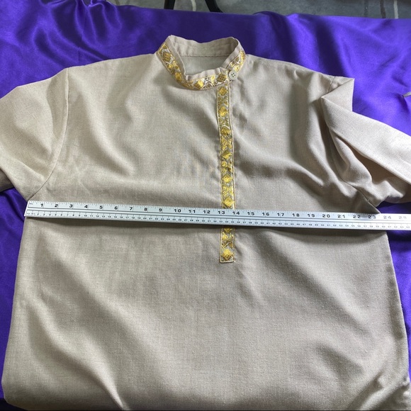 📌Tailored Asian Style Stand Up Collar Shirt with Gold Border - Picture 7 of 14